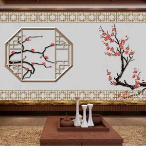 Tranh dán tường 3D cành hoa mai đỏ TDT562