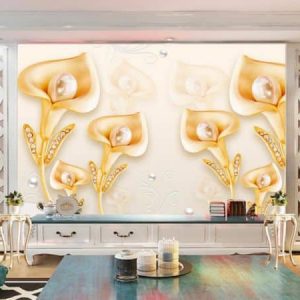 Tranh dán tường 3D trừu tượng hoa vàng TDT579