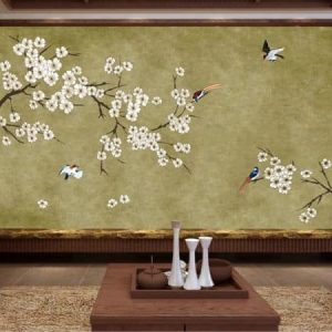 Tranh dán tường chim hỷ tước và hoa TDT581