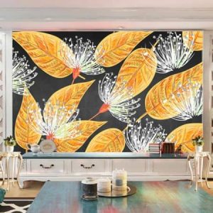 Tranh dán tường trừu tượng lá vàng TDT593