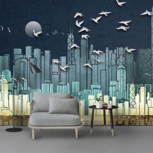 Tranh dán tường 3D thành phố cao tầng TDT601