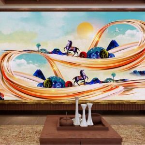 Tranh dán tường 3D trừu tượng ngựa tím TDT607