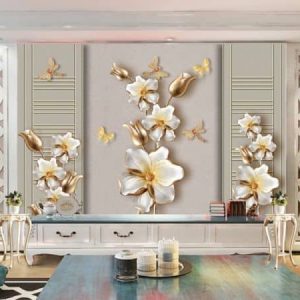 Tranh dán tường 3D trừu tượng hoa trắng TDT612