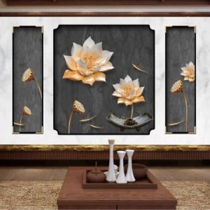 Tranh dán tường 3D hoa sen vàng TDT616