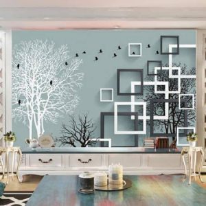 Tranh dán tường 3D hình học và đàn chim TDT617