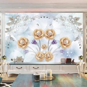 Tranh dán tường 3D hoa vàng ngọc trai TDT624
