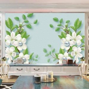 Tranh dán tường 3D hoa ngọc trai xanh TDT627