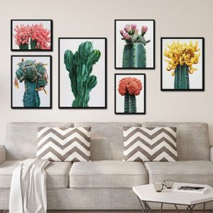 Bộ 6 khung tranh treo tường cây hoa xương rồng ms0627